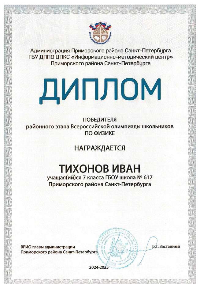 2024-2025 Тихонов Иван 7л физика (Федорчук Л.В.)